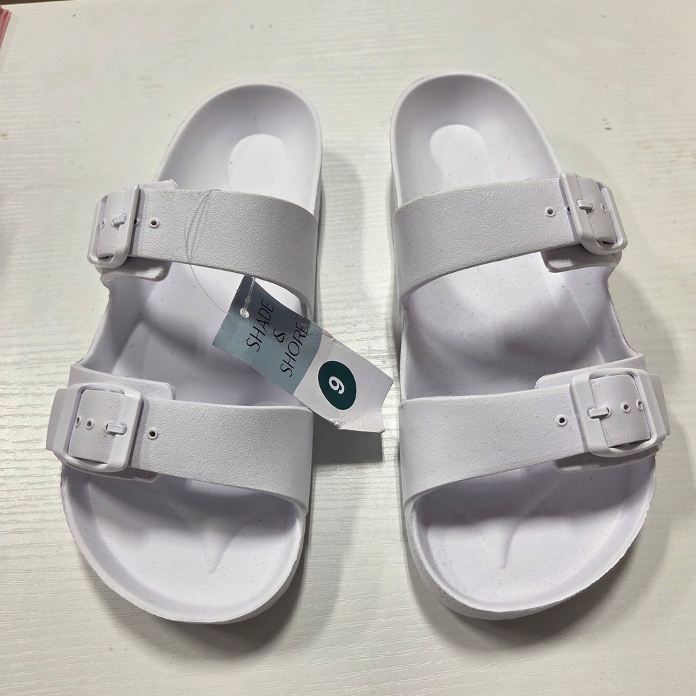 Shade & Shore Womens White Neida Two Band Slide Sandals Size 9 NEW